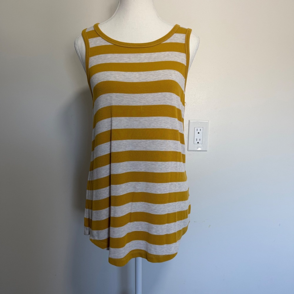 Cabi Stripe Keyhole Back Tank Top Womens Small Mustard Yellow Grey Preppy